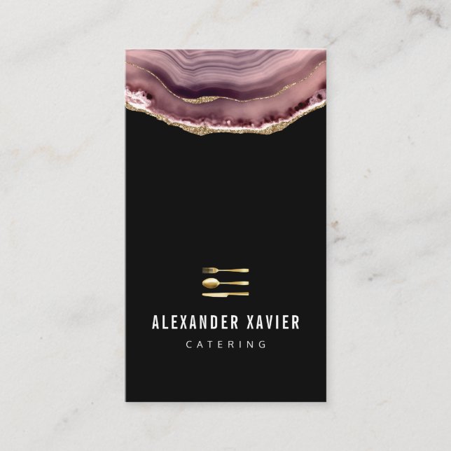 purple gold agate modern catering business card (Front)