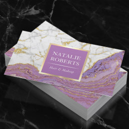 Purple Gold Agate Modern Marble Hair Makeup Artist Business Card