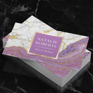 Purple Gold Agate Modern Marble Hair Makeup Artist Business Card