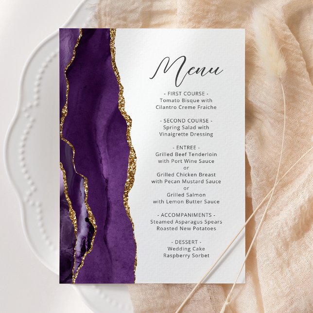 Purple Gold Agate Modern Script Wedding Menu (Creator Uploaded)