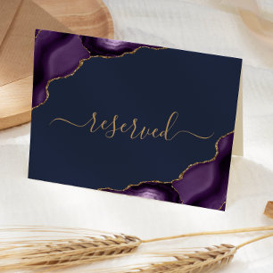 Purple Gold Agate Navy Blue Reserved Wedding Place Card