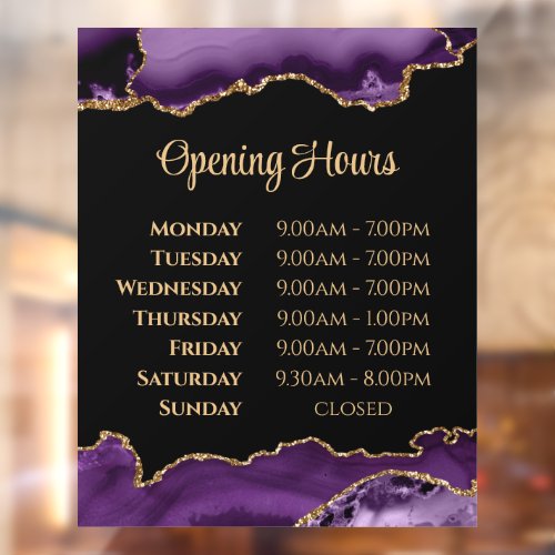 Purple Gold Agate Opening Hours Window Cling