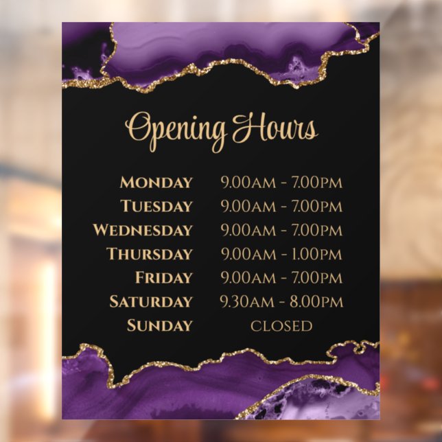 Purple Gold Agate Opening Hours Window Cling (Sheet 2)