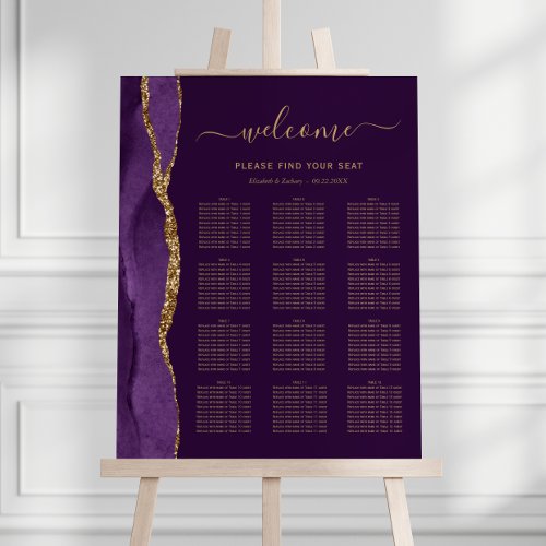 Purple Gold Agate Plum 12_Table Wedding Seating Foam Board