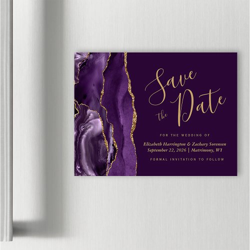 Purple Gold Agate Plum Magnetic Save the Date