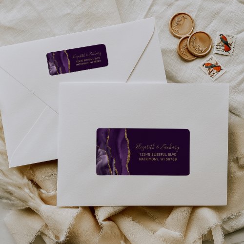 Purple Gold Agate Plum Wedding Return Address Label