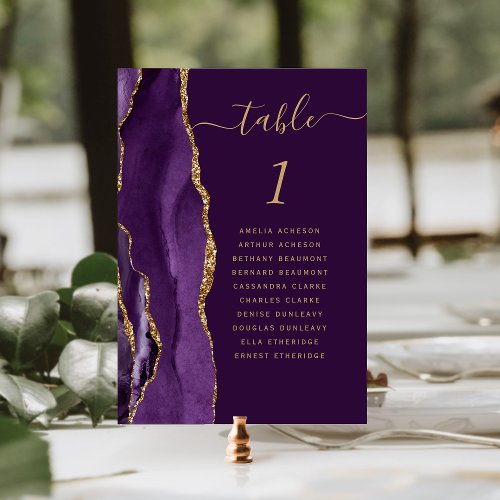 Purple Gold Agate Plum Wedding Table Number