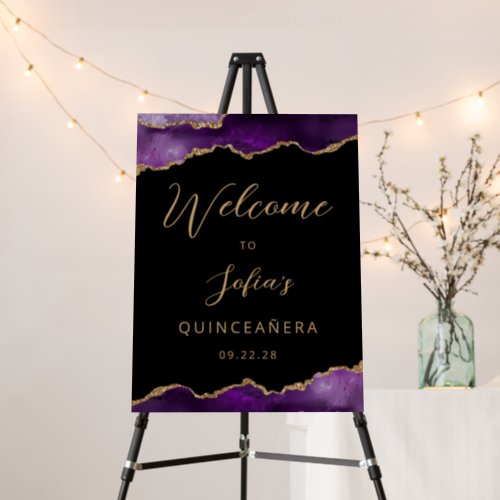 Purple Gold Agate Quinceaera Welcome Foam Board