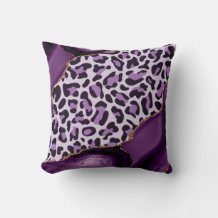 Purple Gold Agate Safari Print Leopard Throw Pillow