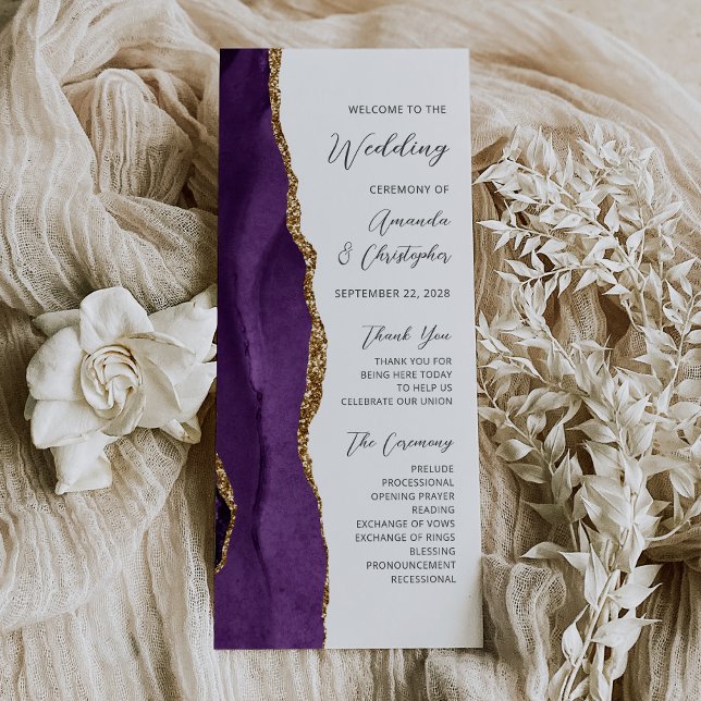 Purple Gold Agate Script Wedding Program (Creator Uploaded)