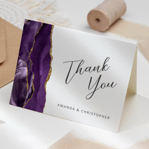 Purple Gold Agate Script Wedding Thank You Card