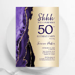 Purple Gold Agate Surprise 50th Birthday Invitation<br><div class="desc">Purple and gold agate surprise 50th birthday party invitation. Elegant modern design featuring watercolor agate marble geode background,  faux glitter gold and typography script font. Trendy invite card perfect for a stylish women's bday celebration. Printed Zazzle invitations or instant download digital printable template.</div>
