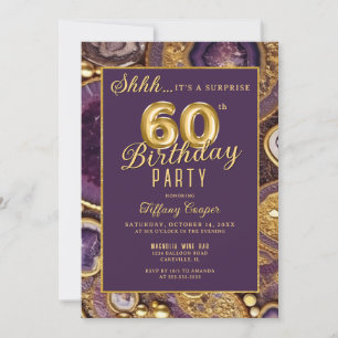 Purple Gold Agate Surprise 60th Birthday Party Invitation