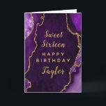 Purple Gold Agate Sweet Sixteen Happy Birthday Card<br><div class="desc">This elegant and glamorous birthday card can be personalized with a name or title such as daughter,  granddaughter,  niece,  friend etc. The design features a purple agate marble background with faux gold glitter accents. The text combines handwritten script and modern sans serif fonts for a classy and sophisticated look.</div>