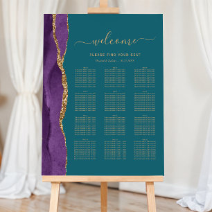 Purple Gold Agate Teal 12-Table Wedding Seating Foam Board
