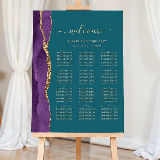 Purple Gold Agate Teal 12-Table Wedding Seating Foam Board (Creator Uploaded)
