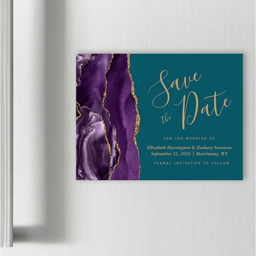 Purple Gold Agate Teal Magnetic Save the Date