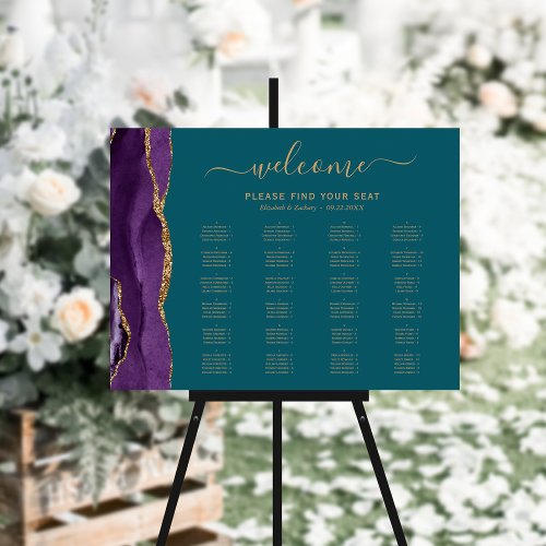 Purple Gold Agate Teal Wedding Seating Foam Board