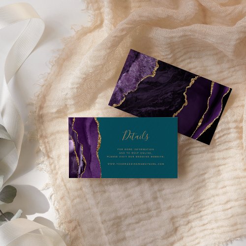 Purple Gold Agate Teal Wedding Website Details Enclosure Card