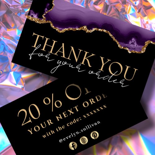 Purple gold agate thank you discount card