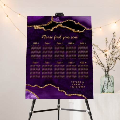 Purple Gold Agate Wedding 10 Tables Seating Chart Foam Board