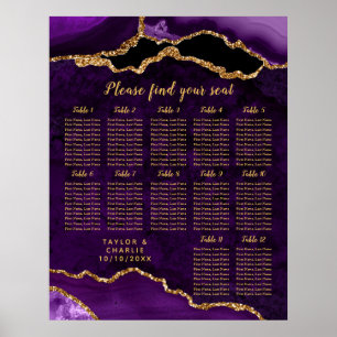 Purple Gold Agate Wedding 12 Tables Seating Chart