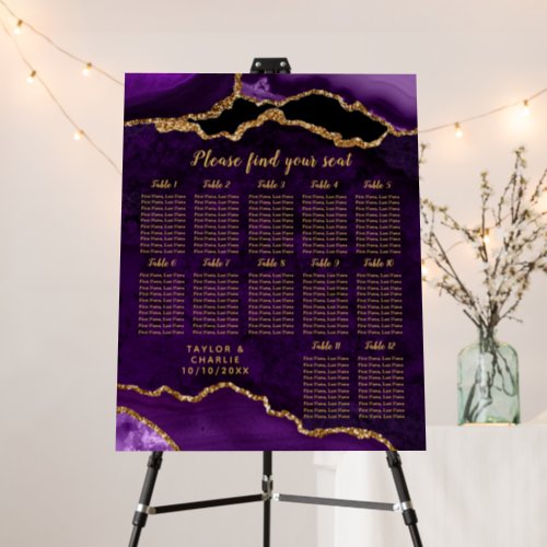 Purple Gold Agate Wedding 12 Tables Seating Chart Foam Board