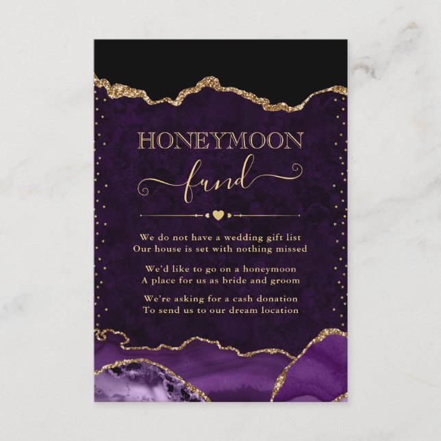 Purple & Gold Agate Wedding Honeymoon Fund Enclosure Card (Front)