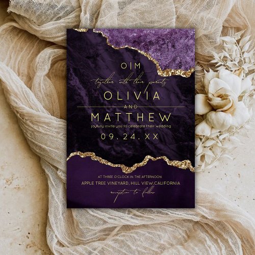 Purple  Gold Agate Wedding Invitation 