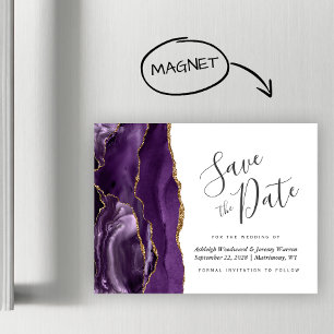 Purple Gold Agate Wedding Magnetic Save the Date