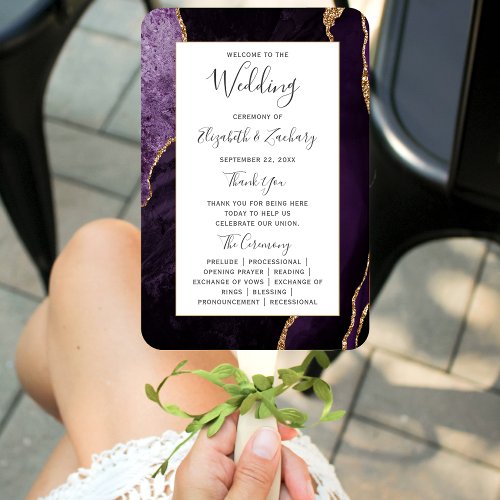 Purple Gold Agate Wedding Program Hand Fan