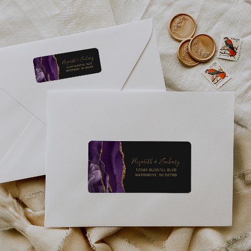 Purple Gold Agate Wedding Return Address Label