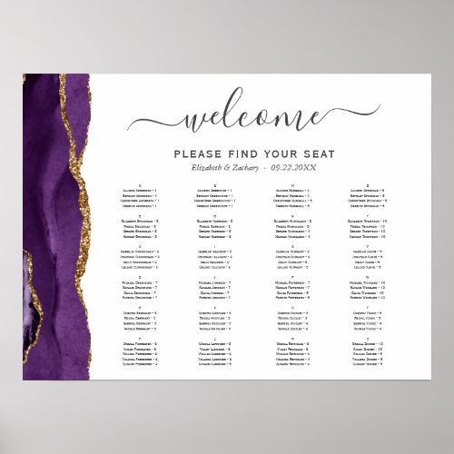 Purple Gold Agate Wedding Seating Poster