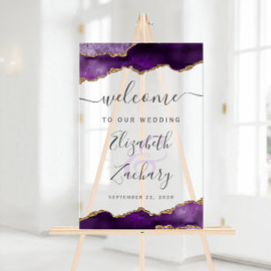 Purple Gold Agate Wedding Welcome Acrylic Sign