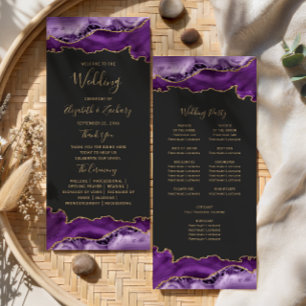 Purple Gold Agate Whimsical Script Dark Wedding Program