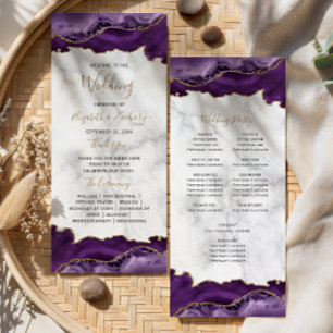 Purple Gold Agate Whimsical Script Marble Wedding Program