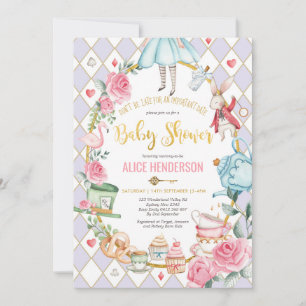 Purple Gold Alice in Wonderland Baby Shower Tea Invitation