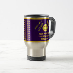 Purple Gold ALL Player's Names Softball Coach Gift Travel Mug
