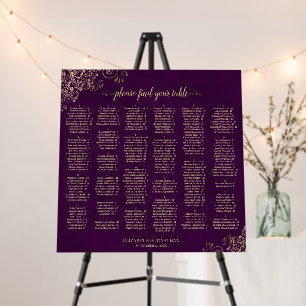 Purple & Gold Alphabetical Wedding Seating Chart Foam Board