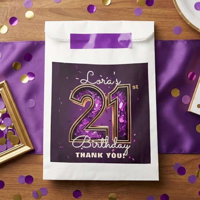 Purple Gold Amethyst Glam 21st Birthday Party Favor Bag (Creator Uploaded)