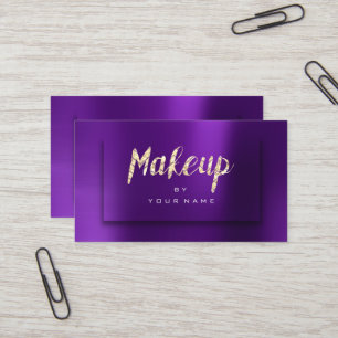 Purple Gold Amethyst Typograph Makeup Artist 3D Business Card