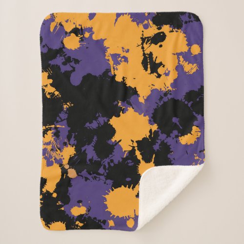 Purple Gold and Black Legends Paint Splatter Sherpa Blanket