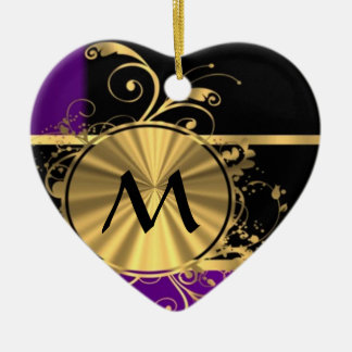 Purple gold and black monogram ceramic ornament