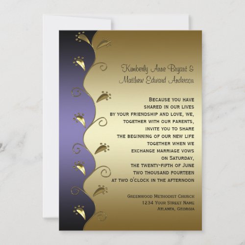 Purple Gold and Black Swirls Wedding Invitation