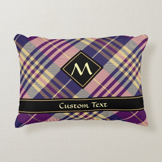 Purple, Gold and Blue Tartan Accent Pillow (Front)