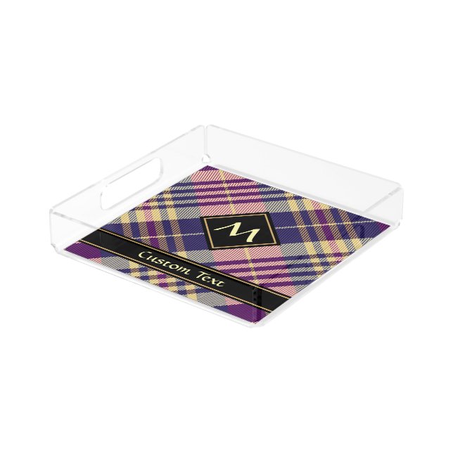 Purple, Gold and Blue Tartan Acrylic Tray (Angled)