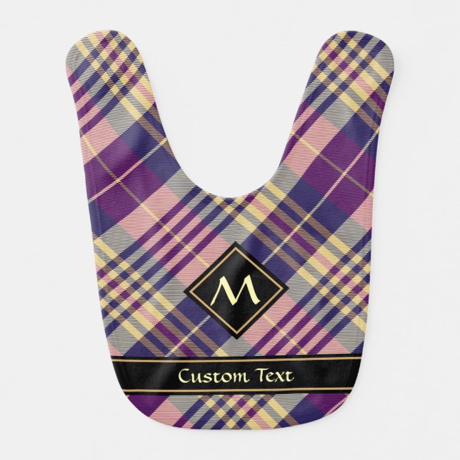 Purple, Gold and Blue Tartan Baby Bib (Front)