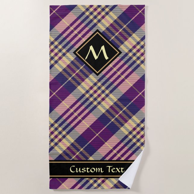 Purple, Gold and Blue Tartan Beach Towel (Front)