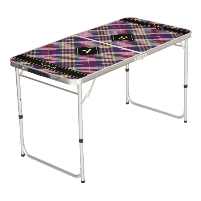 Purple, Gold and Blue Tartan Beer Pong Table (Angled)