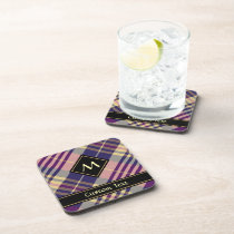 Purple, Gold and Blue Tartan Beverage Coaster